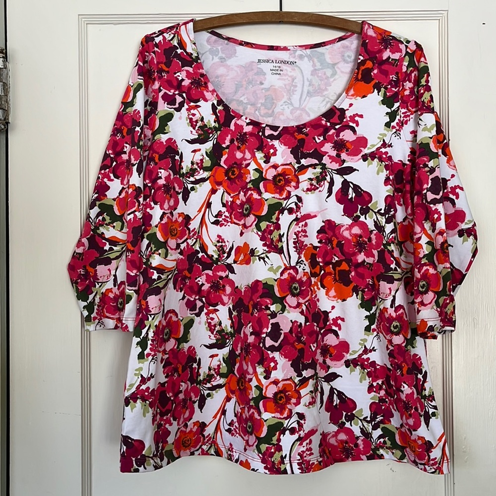 Jessica London Ballet Sleeve Floral T-Shirt